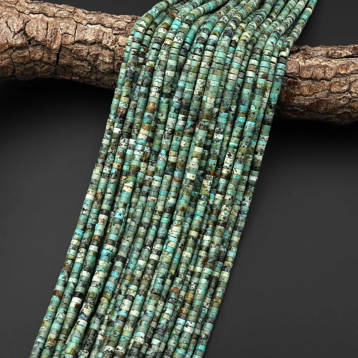 Natural African Turquoise 4mm Heishi Bead Strand - AAA Grade