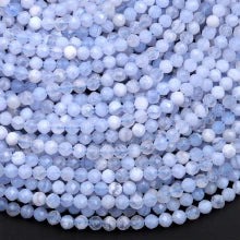 Natural Blue Lace Agate 4mm Micro-Faceted Round Bead Strand