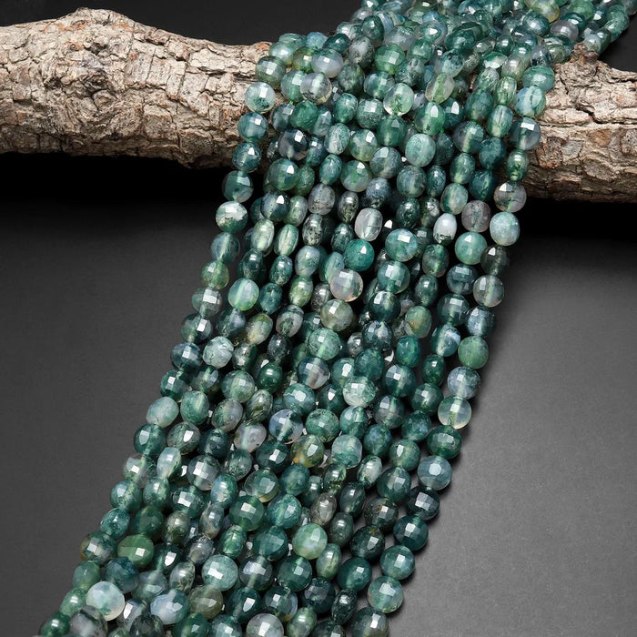 Natural Green Moss Agate 6mm Coin Bead Strand