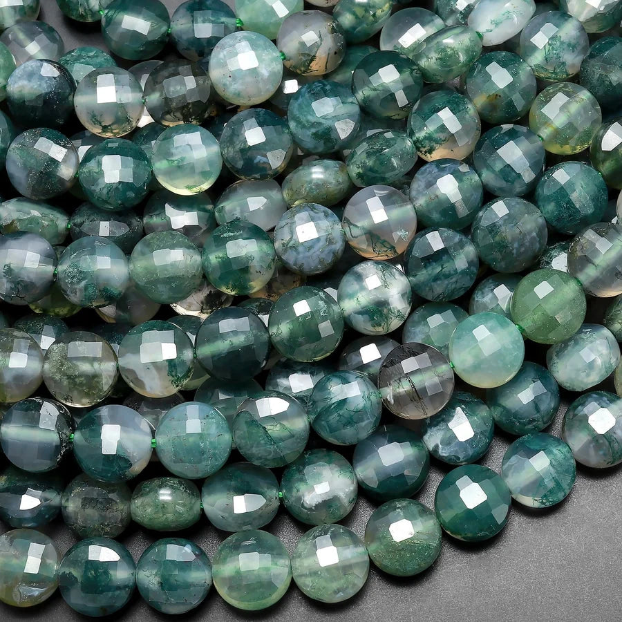 Natural Green Moss Agate 6mm Coin Bead Strand