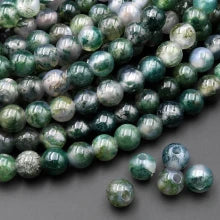 Natural Green Moss Agate 6mm Large Hole Round Bead Strand - AAA Grade