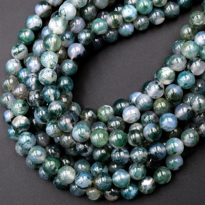 Natural Green Moss Agate 6mm Smooth Round Bead Strand - AAA Grade