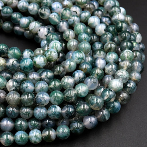Natural Green Moss Agate 6mm Smooth Round Bead Strand - AAA Grade