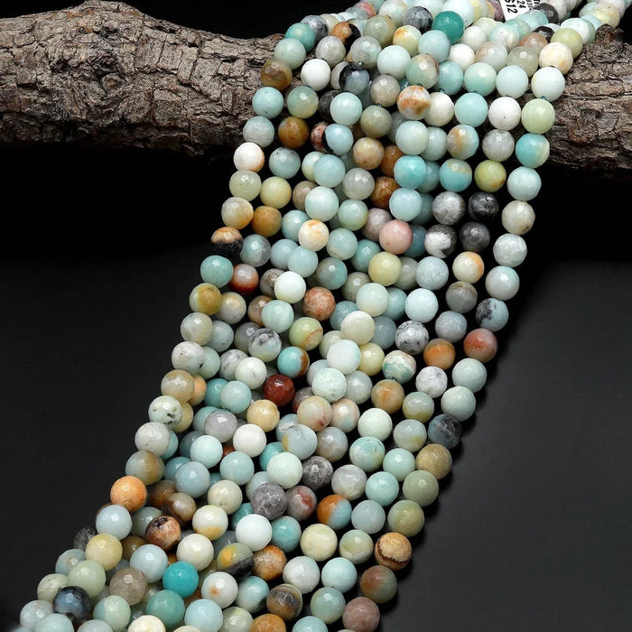 Natural Amazonite 6mm Faceted Round Bead Strand
