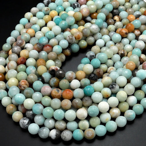 Natural Amazonite 6mm Faceted Round Bead Strand