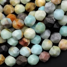 Natural Amazonite 8mm Star Cut Rounded Bead Strand