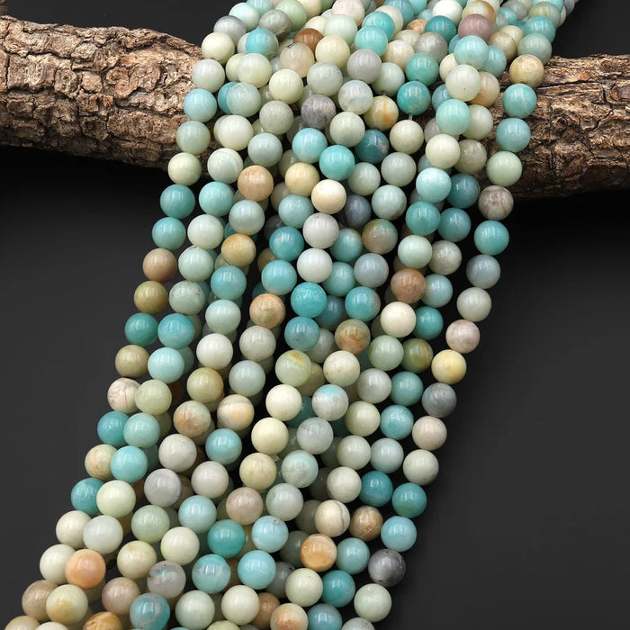 Natural Amazonite 8mm Smooth Round Bead Strand