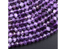 Natural Purple Amethyst 4mm Faceted Rondelle Bead Strand - AAA Grade