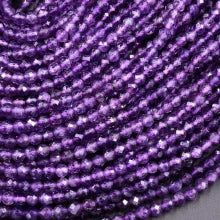 Natural Amethyst 3mm Micro-Faceted Round Bead Strand - AAA Grade