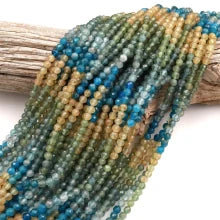 Natural Apatite 2mm Micro-Faceted Round Bead Strand - Coastal Treasure Mix