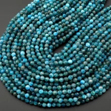 Natural Blue Apatite 4mm Micro Faceted Round Bead Strand