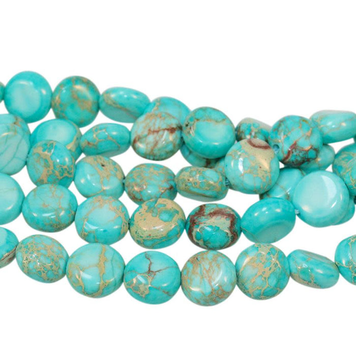 Aqua (Dyed) Impression Jasper 8mm Puff Coin 8-Inch