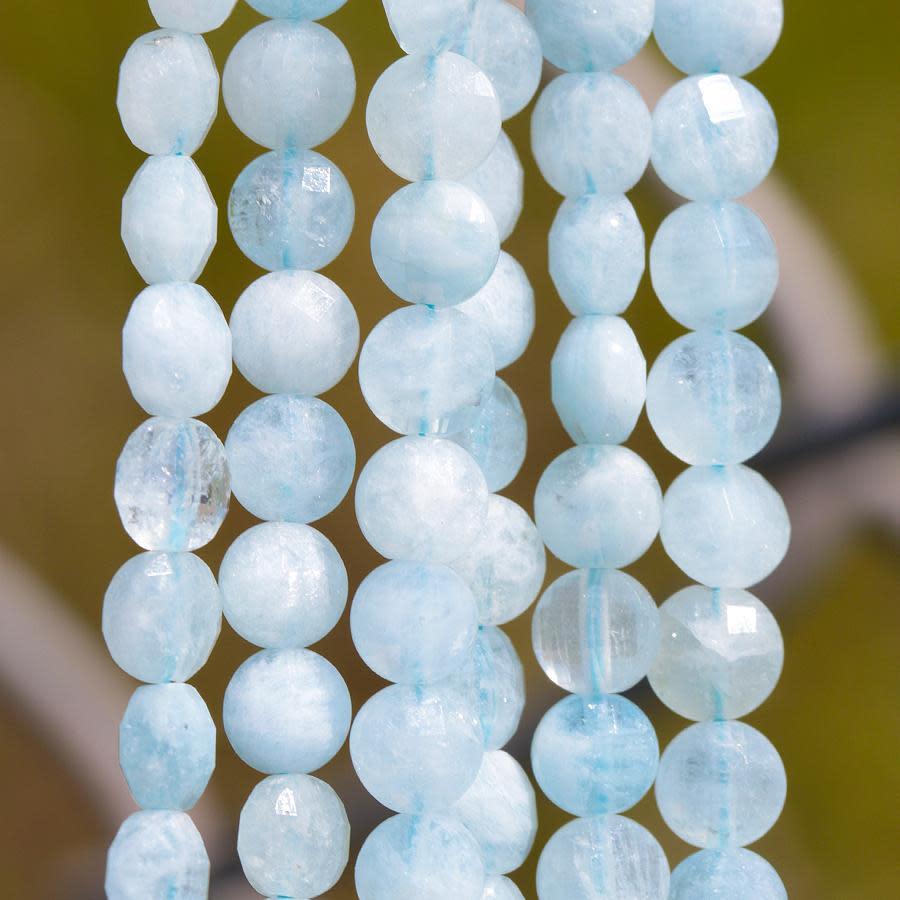 Aquamarine 4mm Faceted Coin 15-16 Inch