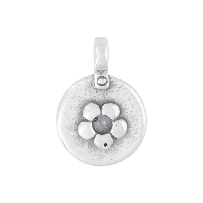 Sterling Silver Charm, Double-Sided Flower and Heart 14x10mm, 1 Piece