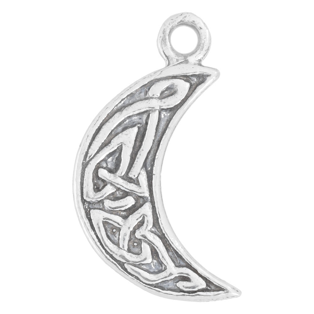 Sterling Silver Charm, Celtic Knot Moon Double-Sided 20x9.5mm, 1 Piece
