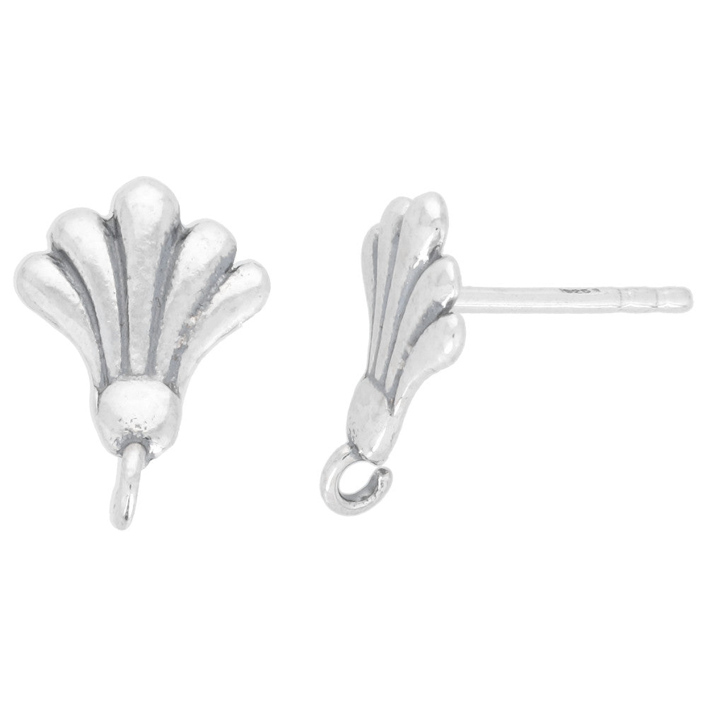 Earring Posts, Fancy Flare with Ring 12x9mm, Sterling Silver (1 Pair)