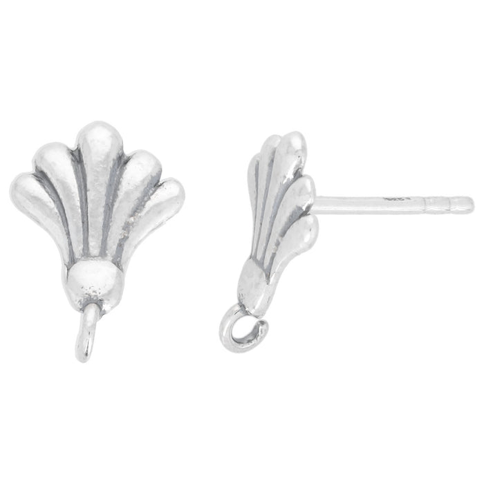 Earring Posts, Fancy Flare with Ring 12x9mm, Sterling Silver (1 Pair)