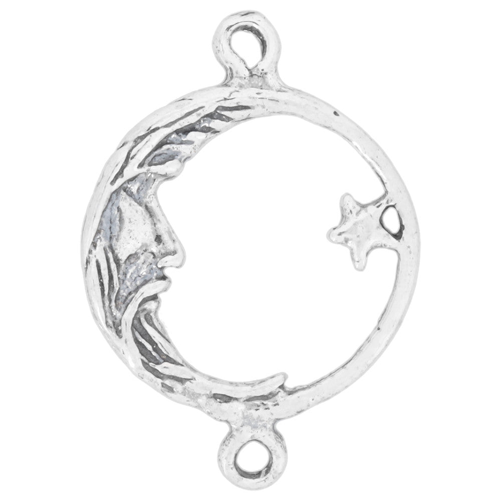 Sterling Silver Pendant Link, Man in the Moon with Star 22x16mm, 1 Piece