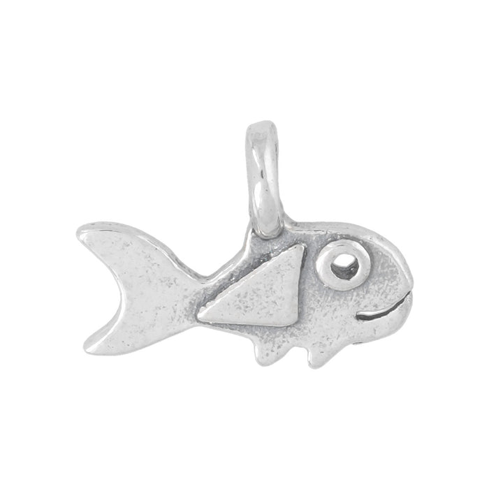 Sterling Silver Charm, Happy Fish 14.5x11.5mm, 1 Piece