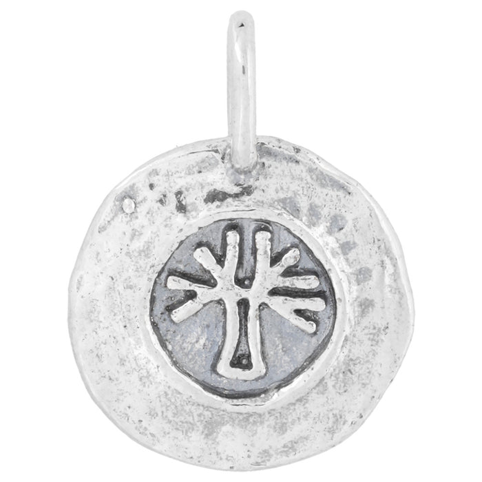 Sterling Silver Charm, Nature Disk 21.5x16mm, 1 Piece