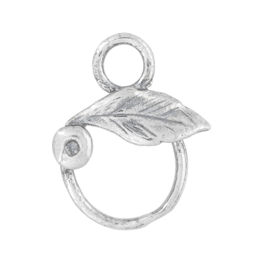 Sterling Silver Charm, Small Circle with Leaf 16x10mm, 1 Piece