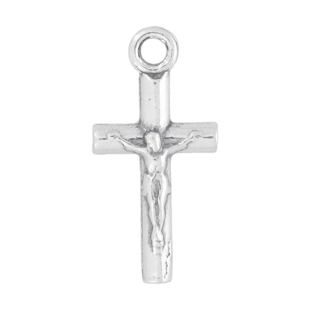 Sterling Silver Charm, Small Crucifix Cross 18x9mm, 1 Piece