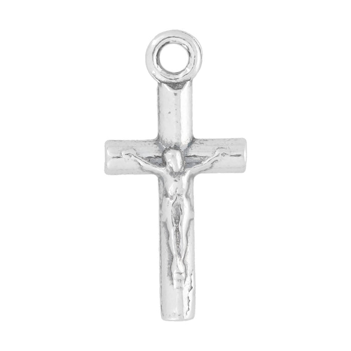 Sterling Silver Charm, Small Crucifix Cross 18x9mm, 1 Piece