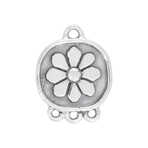 Sterling Silver Charm, 3 Ring with Flower in Center 11mm, 1 Piece