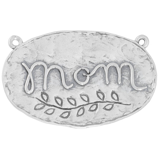 Pendant, Oval with Mom in Cursive Font 38x28.5mm, Sterling Silver (1 Piece)