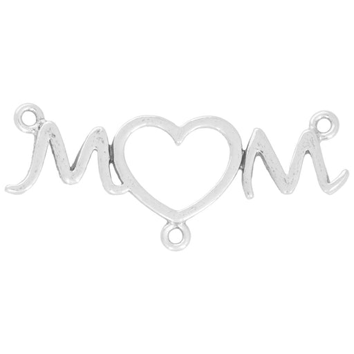 Pendant Link, Mom with Middle Heart 35.5x14.5mm, Sterling Silver (1 Piece)