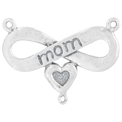 Pendant Link, Infinity Symbol with Mom and Heart 29.5x21mm, Sterling Silver (1 Piece)