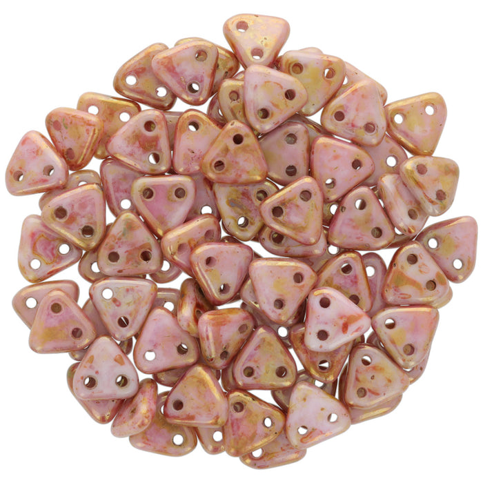 CzechMates 2-Hole Triangle Beads 6mm - Opaque Rose / Gold Topaz Luster (10g)