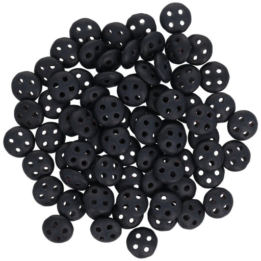 CzechMates Glass, 4-Hole QuadraLentil Beads 6mm, Matte Jet Black (2.5" Tube)