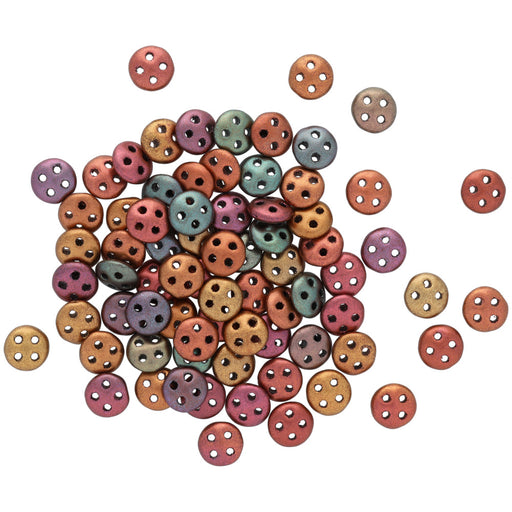 CzechMates Glass, 4-Hole QuadraLentil Beads 6mm, Matte Metallic Bronze Iris (2.5" Tube)