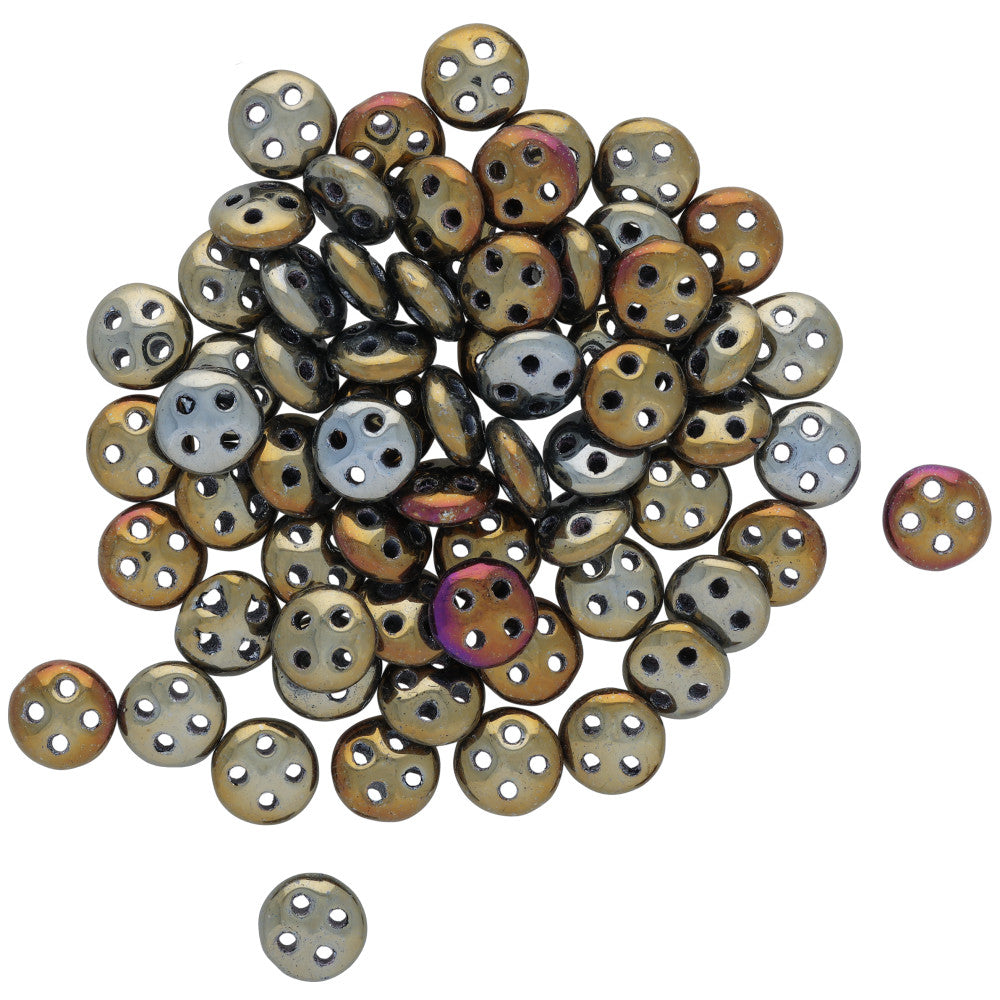 CzechMates Glass, 4-Hole QuadraLentil Beads 6mm, Brown Iris (2.5" Tube)