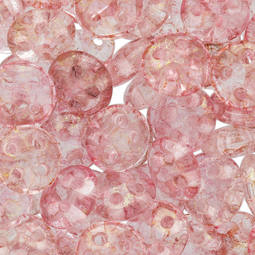 CzechMates Glass, 4-Hole QuadraLentil Beads 6mm, Transparent Topaz / Pink Luster (2.5" Tube)