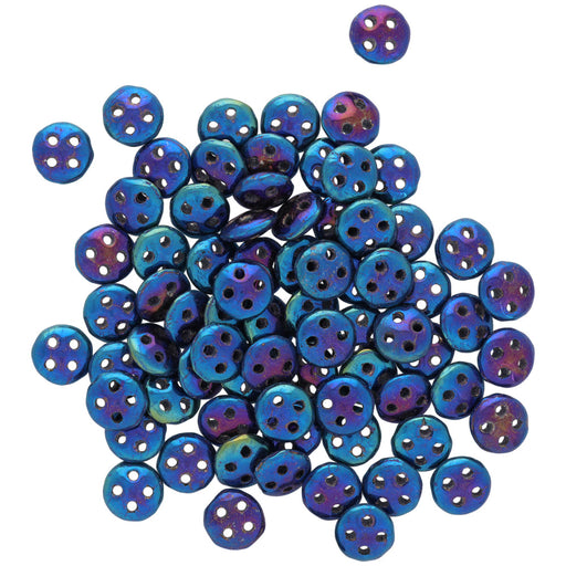 CzechMates Glass, 4-Hole QuadraLentil Beads 6mm, Blue Iris (2.5" Tube)