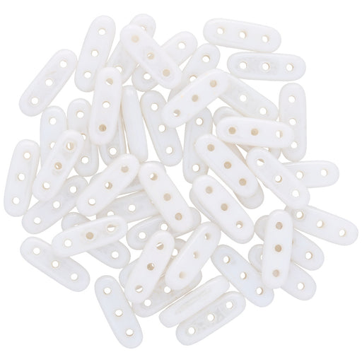 CzechMates Glass, 3-Hole Beam Beads 10x3.5mm, Opaque White Luster (2.5" Tube)