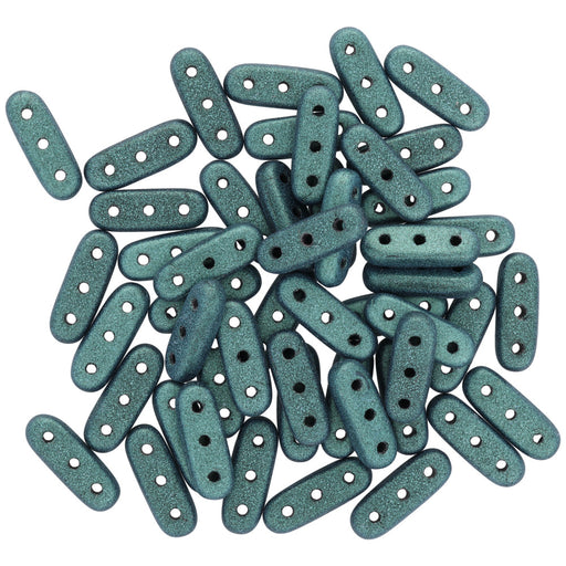 CzechMates Glass, 3-Hole Beam Beads 10x3.5mm, Metallic Light Green Suede (2.5" Tube)