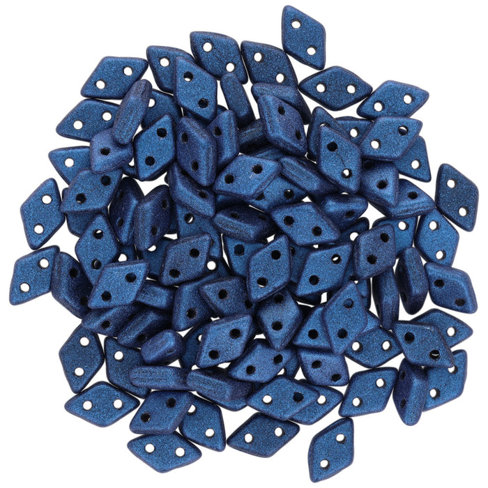 CzechMates Glass, 2-Hole Diamond Beads 4x6mm, 8 Grams, Metallic Suede Blue