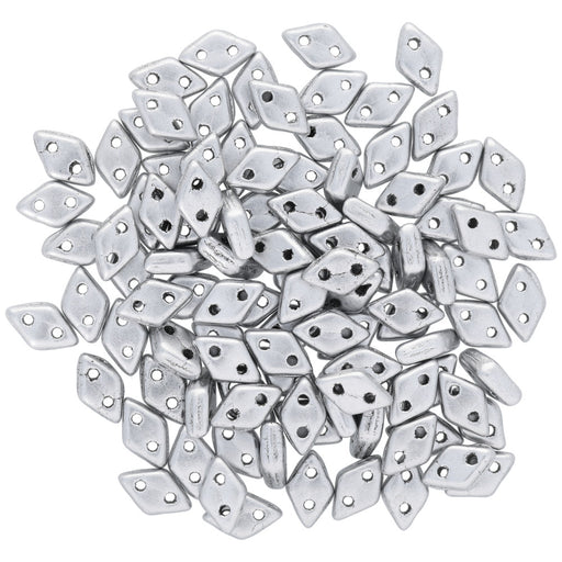 CzechMates Glass, 2-Hole Diamond Beads 4x6mm, 8 Grams, Matte Metallic Silver
