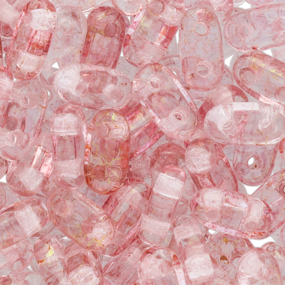 CzechMates Glass, 2-Hole Bar Beads 6x2mm, Transparent Topaz / Pink Luster (2.5" Tube)