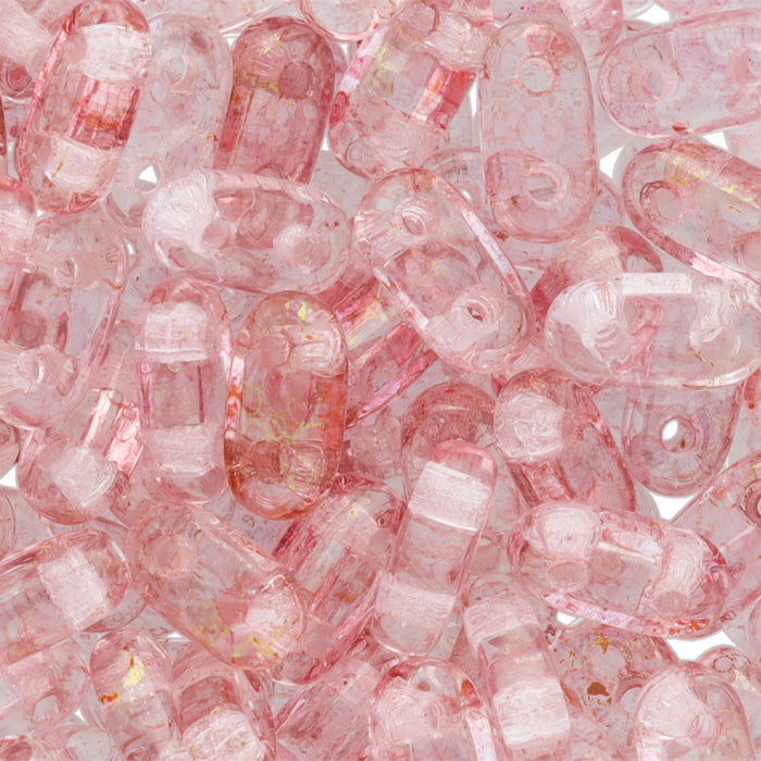 CzechMates Glass, 2-Hole Bar Beads 6x2mm, Transparent Topaz / Pink Luster (2.5" Tube)