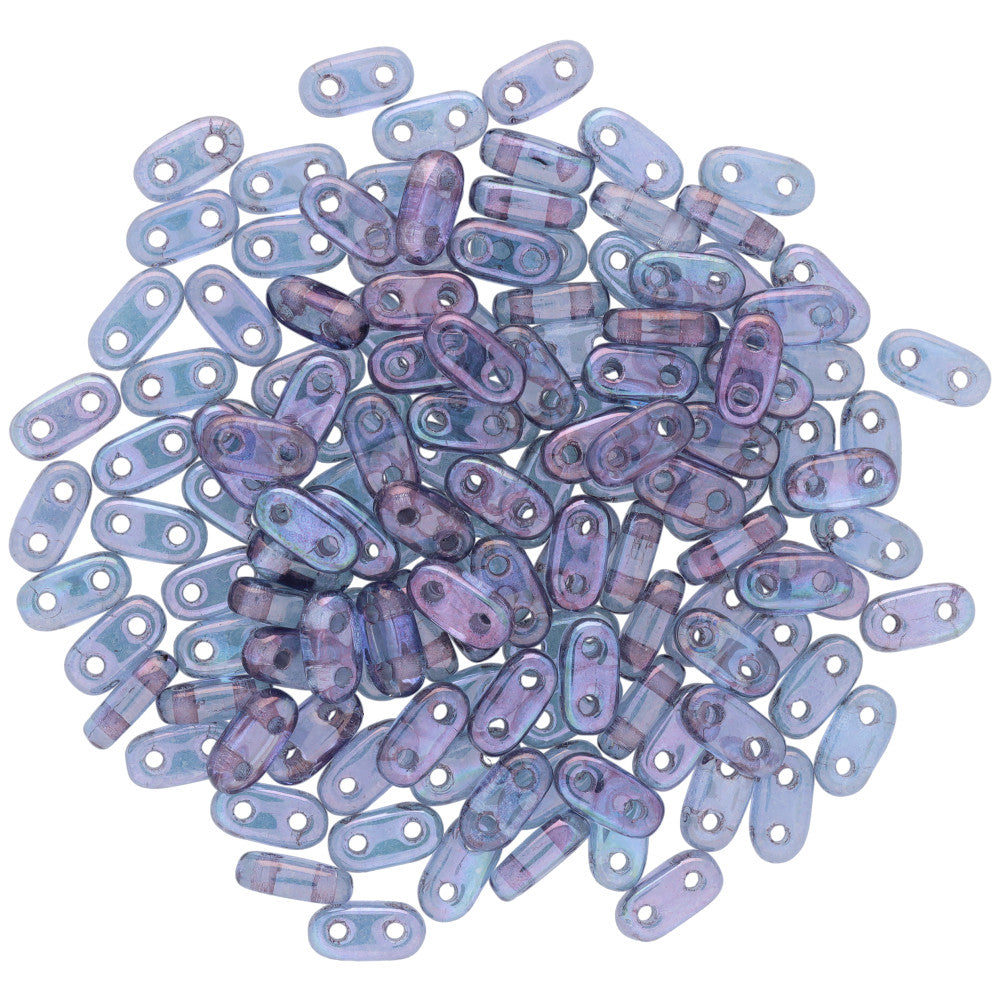 CzechMates Glass, 2-Hole Bar Beads 6x2mm, Transparent Amethyst Luster (2.5" Tube)