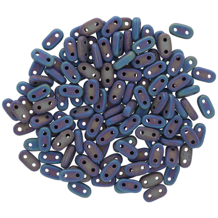 CzechMates Glass, 2-Hole Bar Beads 6x2mm, Matte Blue Iris (2.5" Tube)