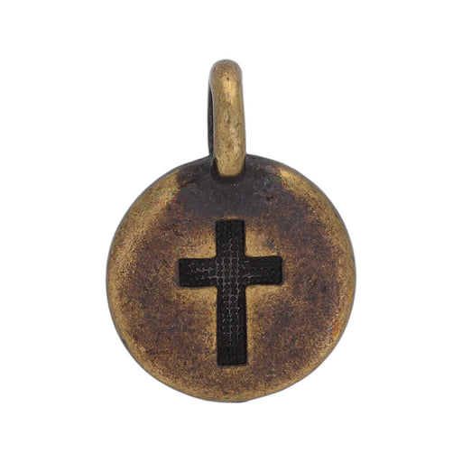 TierraCast Pewter Charm, Round Cross Symbol 16.5x11.5mm, 1 Piece, Brass Oxide Finish