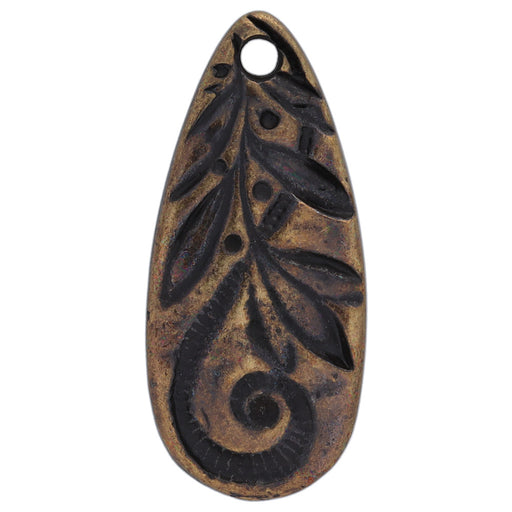 TierraCast Charm, Jardin Teardrop 10x23mm, Brass Oxide Finish (1 Piece)