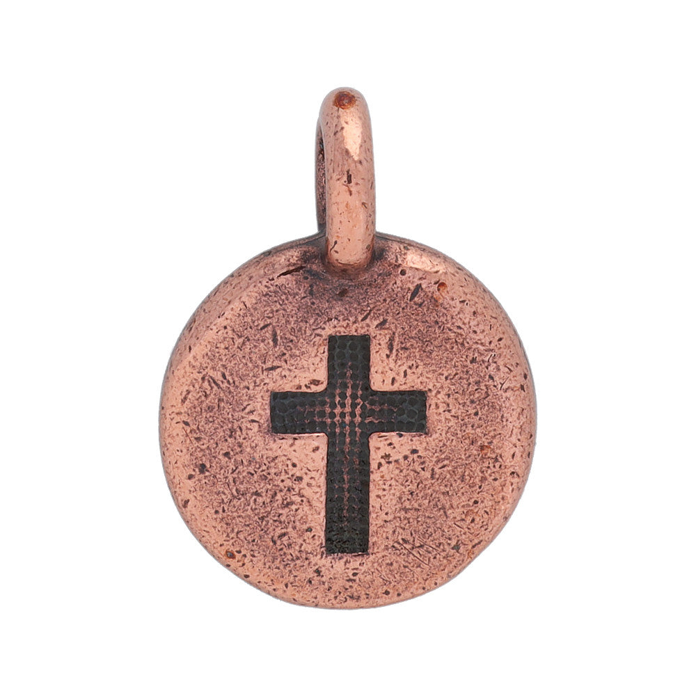TierraCast Pewter Charm, Round Cross Symbol 16.5x11.5mm, 1 Piece, Antiqued Copper Plated