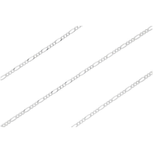 Silver Plated Figaro Chain, 6.4mm x 2.8mm, by the Foot