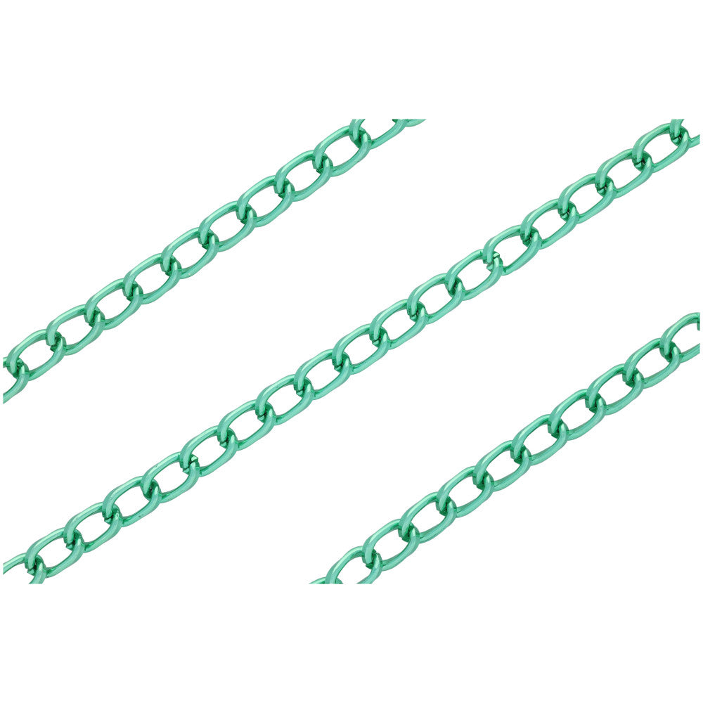 Green Color Aluminum Curb Chain, 5mm , by the Foot
